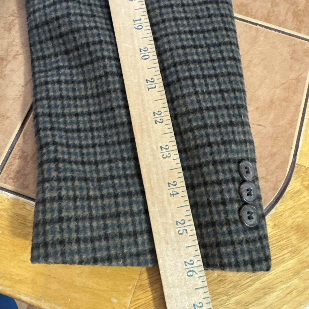 VTG John Weitz Green Brown Plaid Wool Cashmere Blazer Sport Coat Flannel 40L